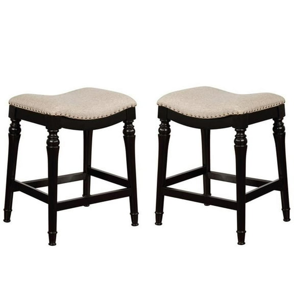 Home Square 2 Piece Saddle Polyester Upholstery Wood Counter Stool Set in Black