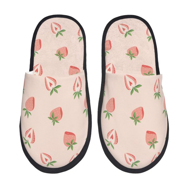 Balery Strawberries Pantuflas de Casa de Felpa Silenciosas con Diseño Estampado, Zapatillas Cómodas Antideslizantes de Algodón para Interior-Medium