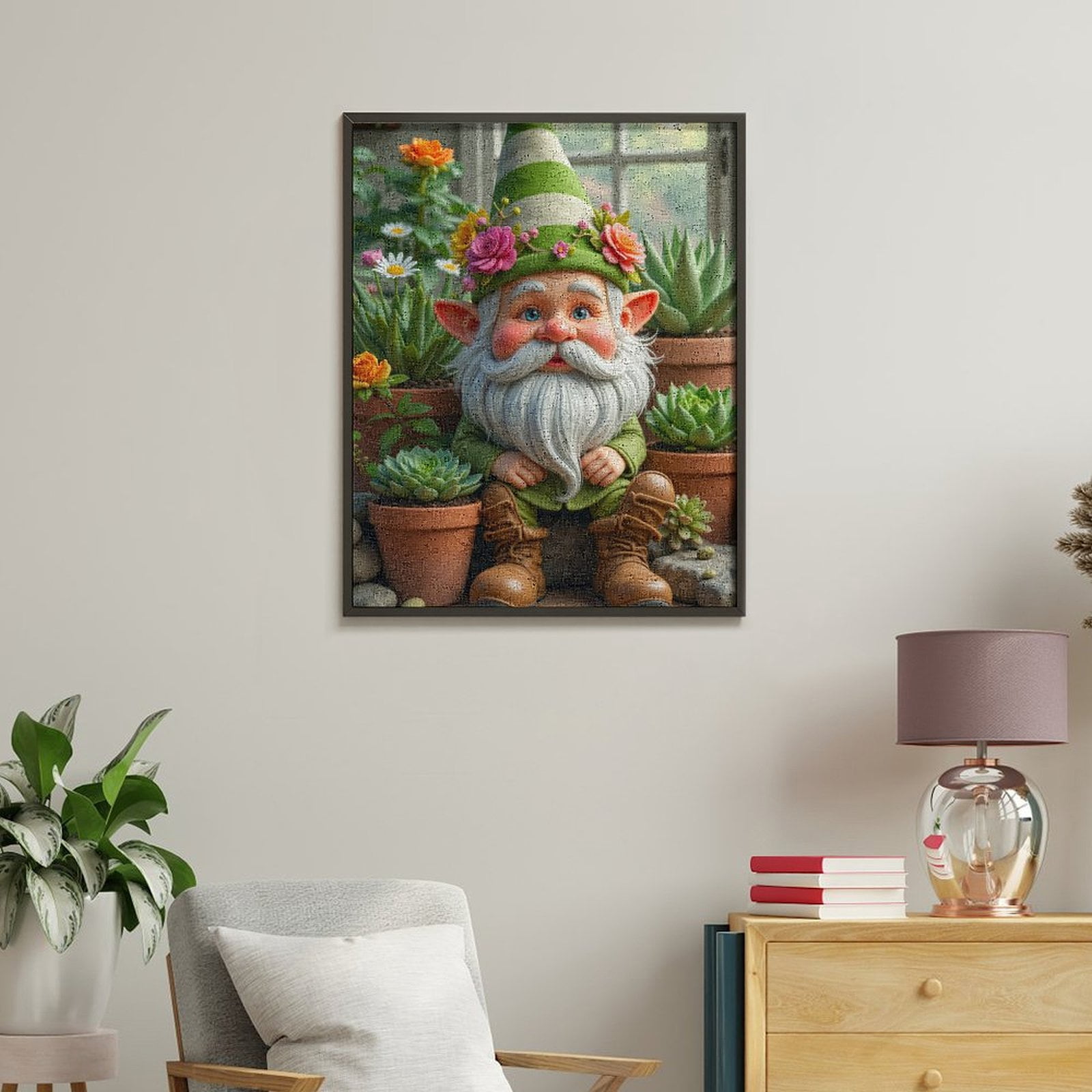 Paint by Numbers Kit for Adults, Garden Gnome Flower Pot Scene Paint by Numbers, Easy Paint by Numbers Kit for Adults Beginner, DIY Adult Paint by Number Kits on Canvas, Home Decor