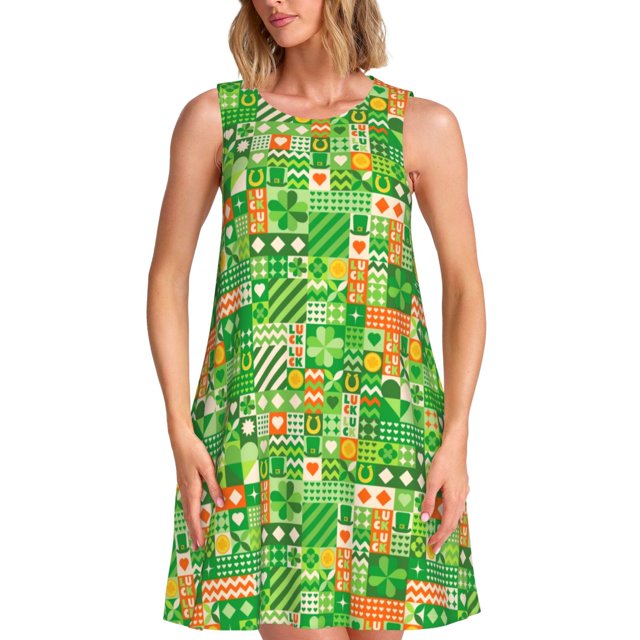 Disketp St Patrick's Day6 para Vestido sin Mangas para Mujeres, Vestidos de Verano para Mujeres, Casual y Holgado para la Playa
