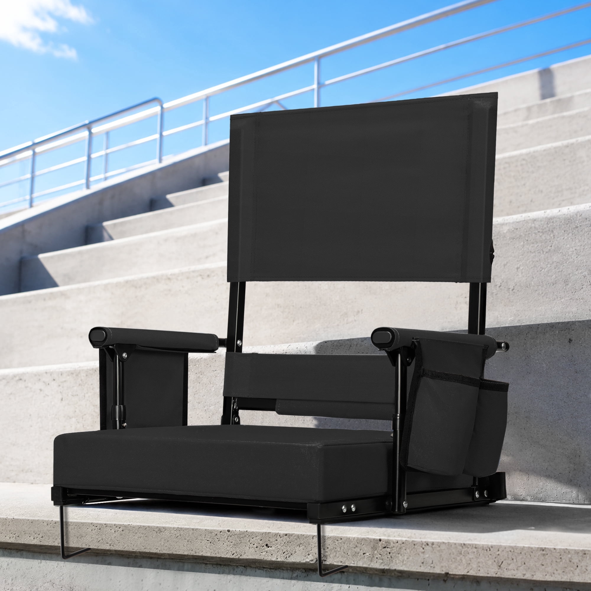 Portable Stadium Seat for Bleachers, Folding Bleacher Chair with Cup Holder,Black,1 Pack