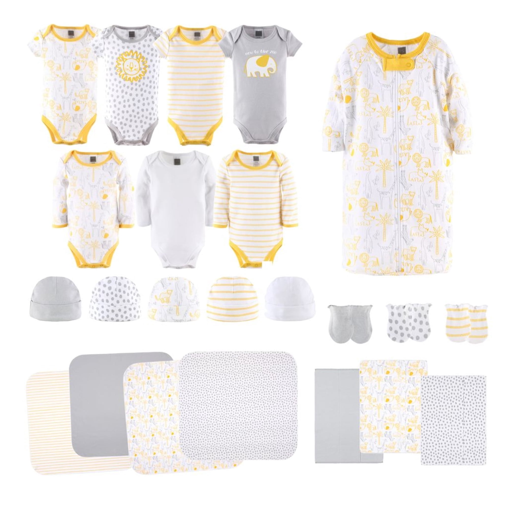 The Peanutshell Newborn Layette Gift Set for Baby Boys or Girls, Yellow Safari, 23 Essential Pieces, 0-3 Months