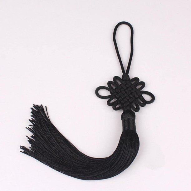 1 pieza de borla china de seda hecha a mano con nudos chinos hechos de seda satinada para decoración de puertas y coches, artesanía (negro)