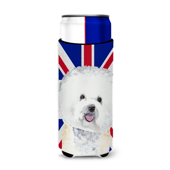Carolines Treasures SC9818MUK Bichon Frise with English Union Jack British Flag Ultra Hugger for slim cans Slim Can