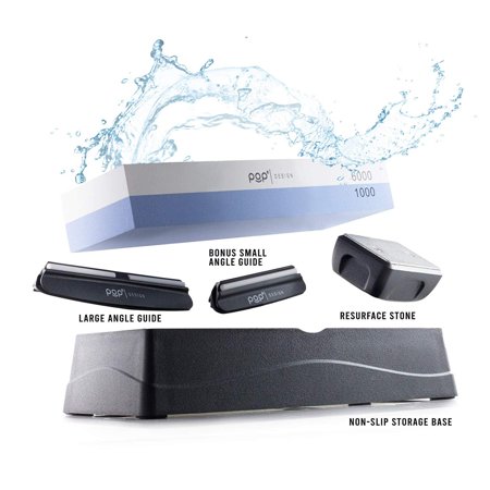 Premium Whetstone Knife Sharpening Kit, 2 Side Grit 1000/6000 Waterstone Sharpener, Non-Slip Base, Large and Small Angle Guides and BONUS...