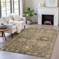 thumbnail image 6 of HomeRoots 629435 9 x 12 ft. Artichoke Green, Gold & Beige Medallion Washable Traditional Indoor & Outdoor Rectangle Area Rug, 6 of 9