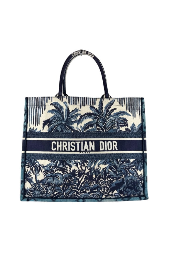 Pre-Owned Christian Dior handbag, Book Tote, large, canvas, navy, women's, z9878
