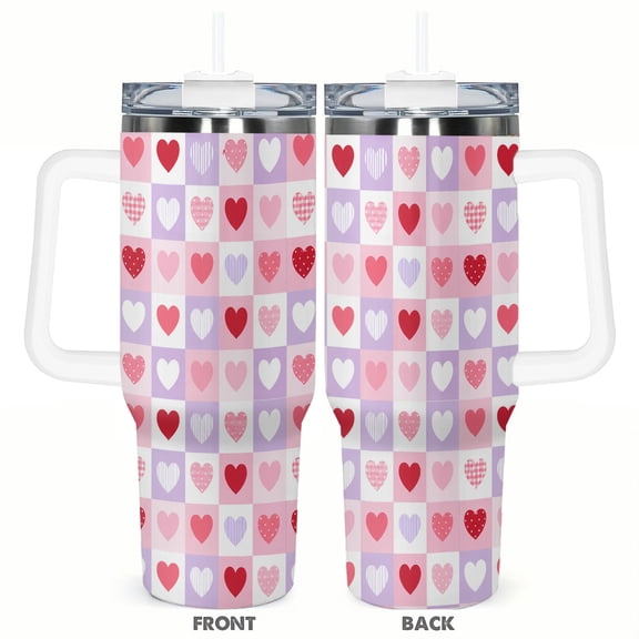 40oz Heart Pattern Tumbler Insulated Car Cup Pink Valentine Travel Coffee Cup Gift