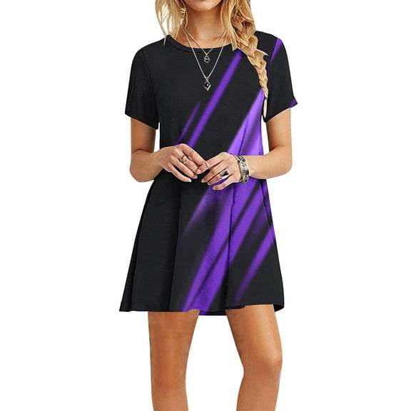 ZHUGeLI Tie-Dye Dresses for Women Summer Casual Short Sleeve Loose Fit Short Dress Crewneck Swing Midi Tee T-Shirts Dresses