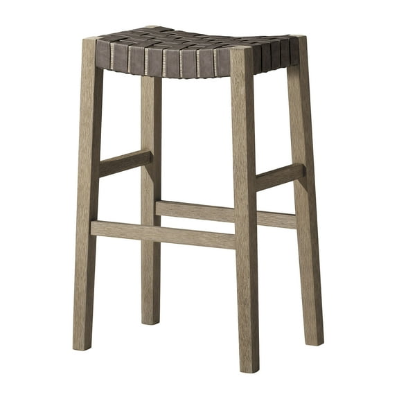 Open Box Maven Lane Stool in Weathered Grey Wood Finish w/Stone Vegan Leather