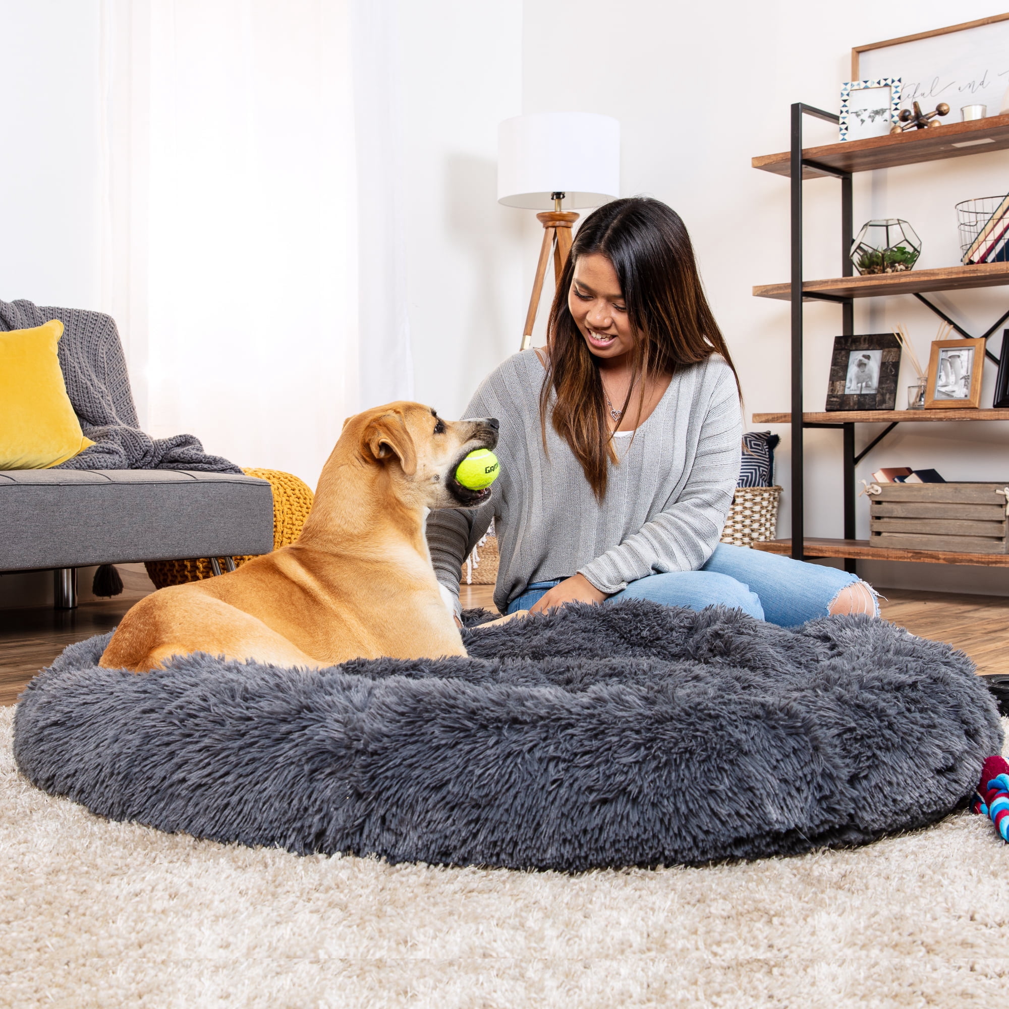 Best Choice Products 45in Dog Bed Self-Warming Plush Shag Fur Donut Calming Pet Bed Cuddler - Gray