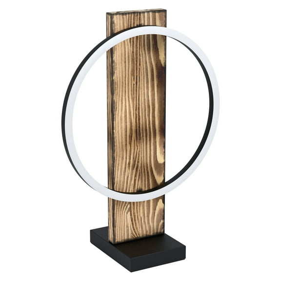 Boyal - 1-Light Integrated LED Table Lamp - Brushed Pine Wood Finish - Black Structured Shade