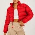 thumbnail image 4 of Uooqdmx Puffer Jacket Womens Cropped Jacket Solid Color Shorts Zippered Long Sleeve Drawstring Jacket Women's Down Jackets & Parkas Red M, 4 of 4