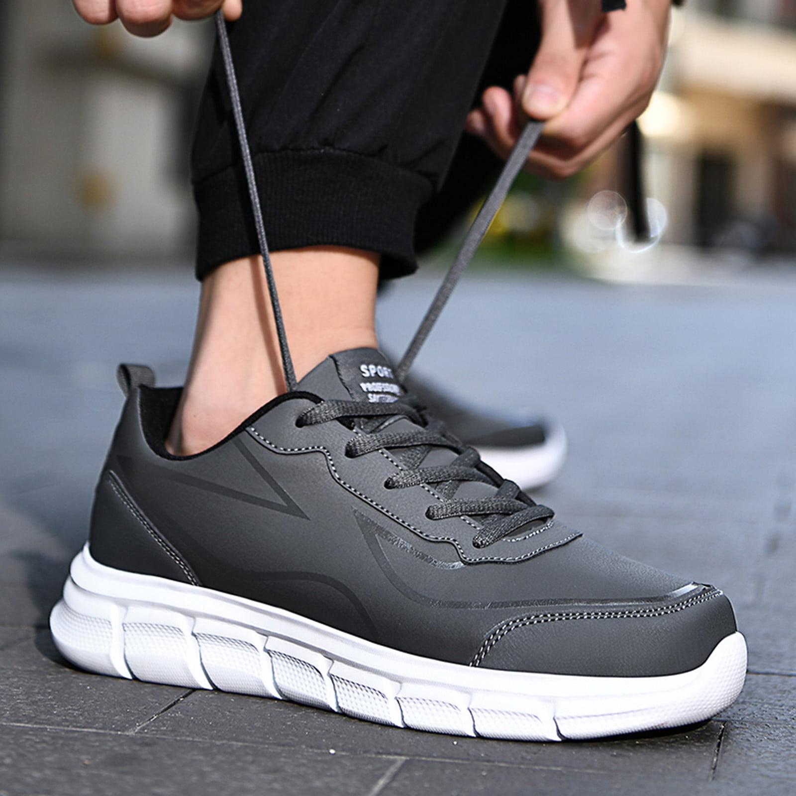 eileial Mens Sneakers Leather Running Shoes Trainers Sneaker Casual Hiking Shoes,Gray 11