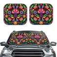 thumbnail image 2 of Balery 2 Piece Colorful Floral Embroidery Mexican Car Windshield Sun Shade|Foldable Front Windshield Shade for Car Front Window for Most Sedans SUV Truck-Large, 2 of 7