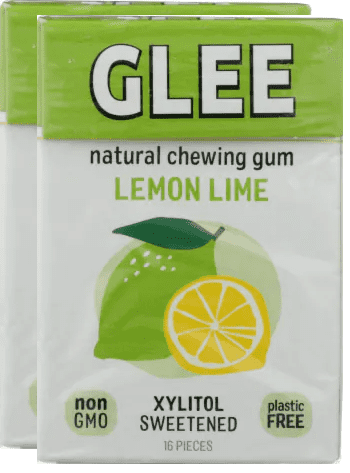 Glee Gum All Natural Lemon Lime Gum, Non GMO Project Verified, Sugar Free, Eco Friendly, 16 Piece Box| Pack of2