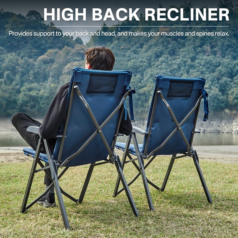 EVER ADVANCED Folding Recliner Camping Chair with Adjustable High Back,  Fully Padded, Portable Patio Reclining Chair for Adults, Blue - Walmart.com
