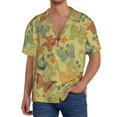 thumbnail image 3 of Vsdgher Floral with Butterflies Print Men's Wrinkle Free Untucked Cuban Shirt Business Casual Button Down Shirts Short Sleeve Shirt, 3 of 7