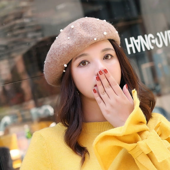 COSMOBETTY 1Set Classic Wool Beret Hat for Girls and Women Sweet Style Warm Portable Breathable Vacation Outfit