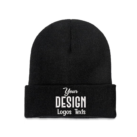 Custom Cuffed Knit Beanie Personalized Text Winter Hat