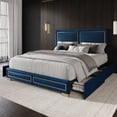 thumbnail image 2 of Home Design Jasper Queen Upholstered Storage Platform Bed Frame with Gold Aluminum Trim and Four Under-Drawers, Blue, Easy Assembly, 2 of 5