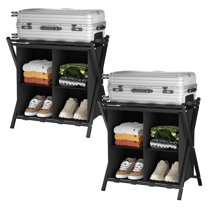 2 Pack Luggage Rack with storage, Guest Room Folding Suitcase Stands, Holds up to 120 lb, Space Saving Suitcase Holders for guest room, Bedroom Hotel, Black