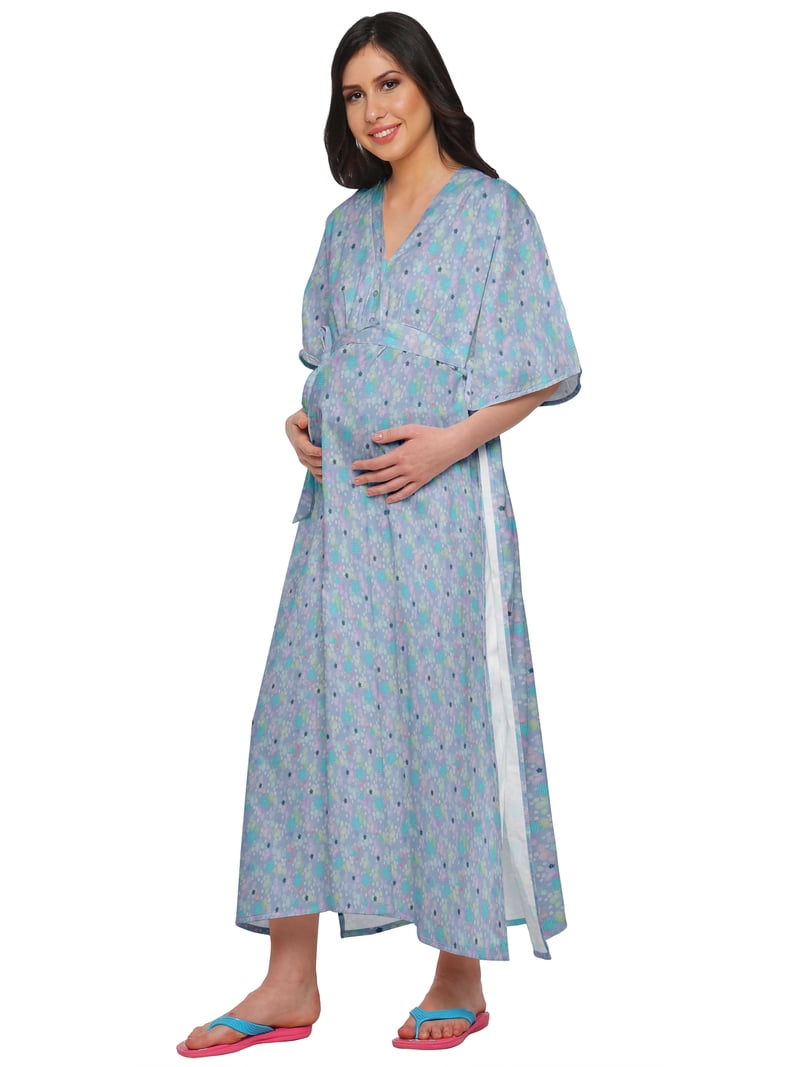 Moomaya Women Cotton Maternity Kimono Kaftan Long Maxi Dress Clothing, Women's, Size: XL, Blue