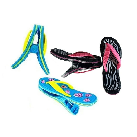 2 Set (4 Ct) Black Flops / Blue Flops Beach Towel Clips Jumbo Size for Beach Chair, Cruise Beach Patio, Pool Accessories for Chairs, Household Clip, Baby Stroller