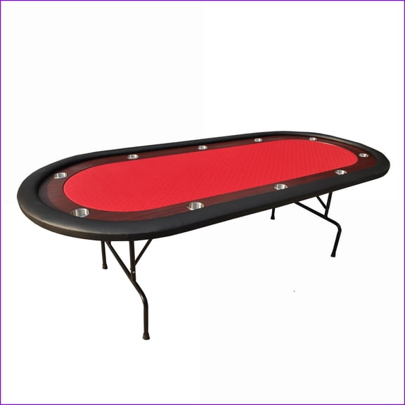 Poker Table, 96'' Foldable with Wooden Racetrack, Stainless Legs, Cup Holders Red | Wood   Stainless Steel | Modern
