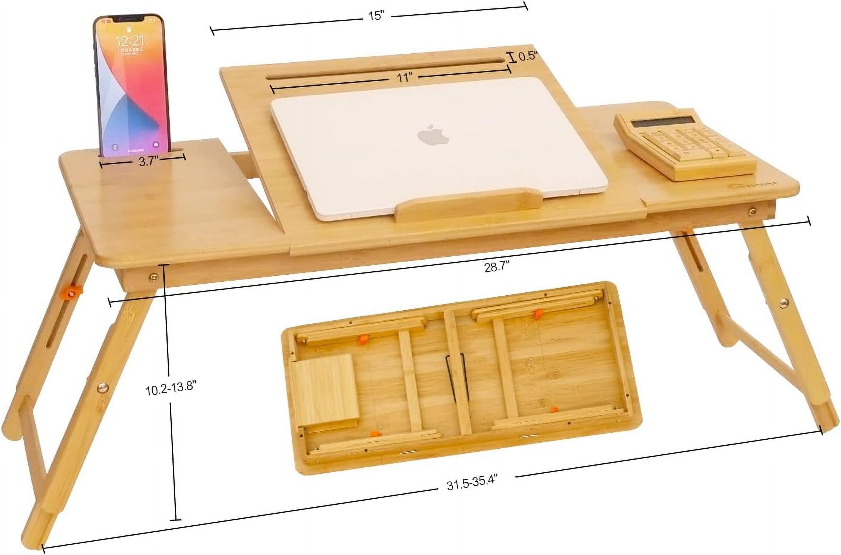 Large Bamboo Lap Desk with Adjustable Height & Angle, Foldable Bed Table with Drawer & Tablet Slot for Laptop Writing Eating Sofa Floor