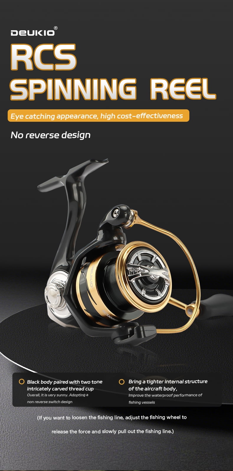 DEUKIO No Gap Water Resistance Lure Spinning Reel CNC Screw in Handle Fine Carving Spool Fishing Reel for Saltwater Freshwater