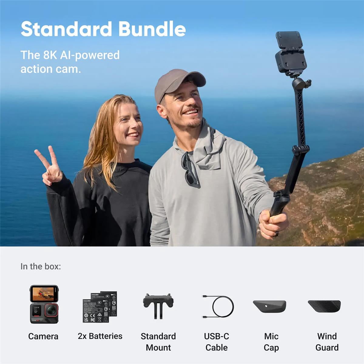 Insta360 Ace Pro 2 8K Midnight Black Action Camera with Dual Battery Xplorer Bundle, Slate Gray