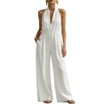 thumbnail image 2 of Tqcoqu Summer Jumpsuit for Women Deep V Neck Halter Wide Leg Jumpsuit Sleeveless Backless Jumpsuit Elegant One Piece Outfits,White,Women's S-XXXL, 2 of 7
