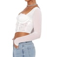 thumbnail image 5 of KelaJuan Women’s Corset Crop Tops, Long Sleeve Lace Patchwork Hanky Hem Slim Fit Bustier T-Shirts, 5 of 6