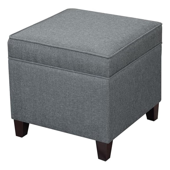Linen Storage Ottoman with Wooden Legs, 17" Square Upholstered Footrest Stool, Extra Seat or Coffee Table for Living Room, Bedroom, Entryway, Dark Grey