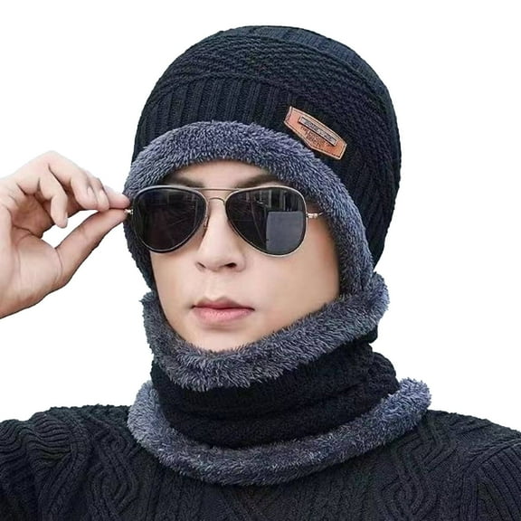 TELOLY Hat and Scarf Set for Women,Fleece Lining Scarf and Hat Set for Women,Knitting Craftsmanship Scarf Set,Gray