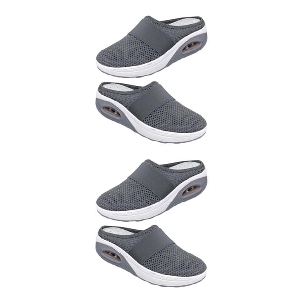 Qarigey Zapatillas de cuña para mujer, zapatos informales de malla con cojín de aire, transpirables, sandalias, plataforma, ligeras, Gris 36 yardas 2piezas