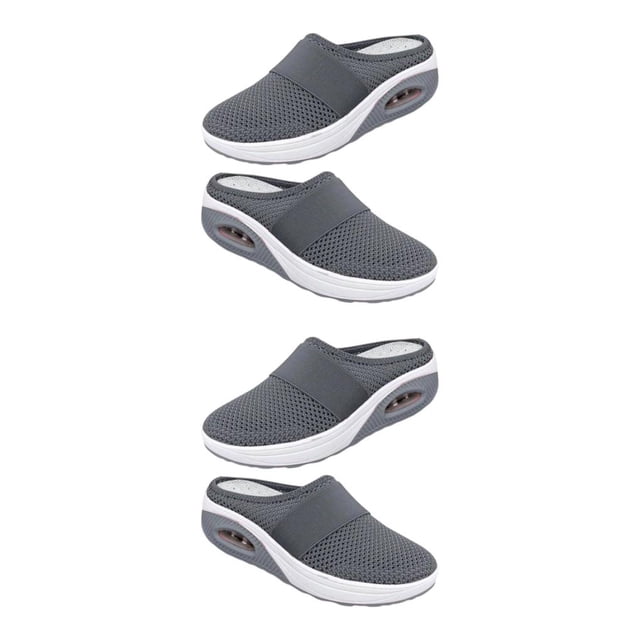 Qarigey Zapatillas de cuña para mujer, zapatos informales de malla con cojín de aire, sandalias ligeras antideslizantes para mujer, Gris 36 yardas 2piezas
