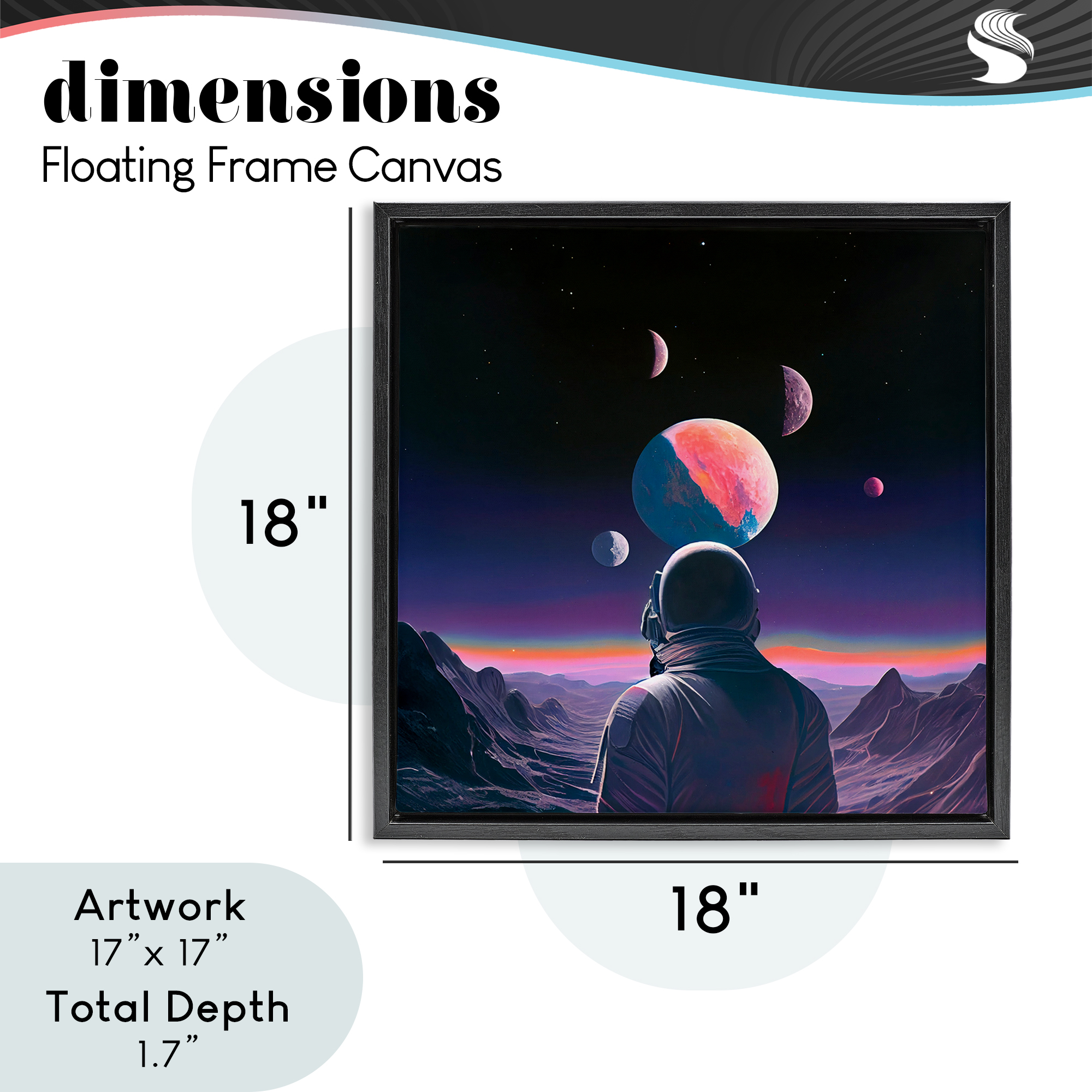 Astronaut & Purple Toned Terrain Black Framed Floater Canvas Wall Art, design by Sasha