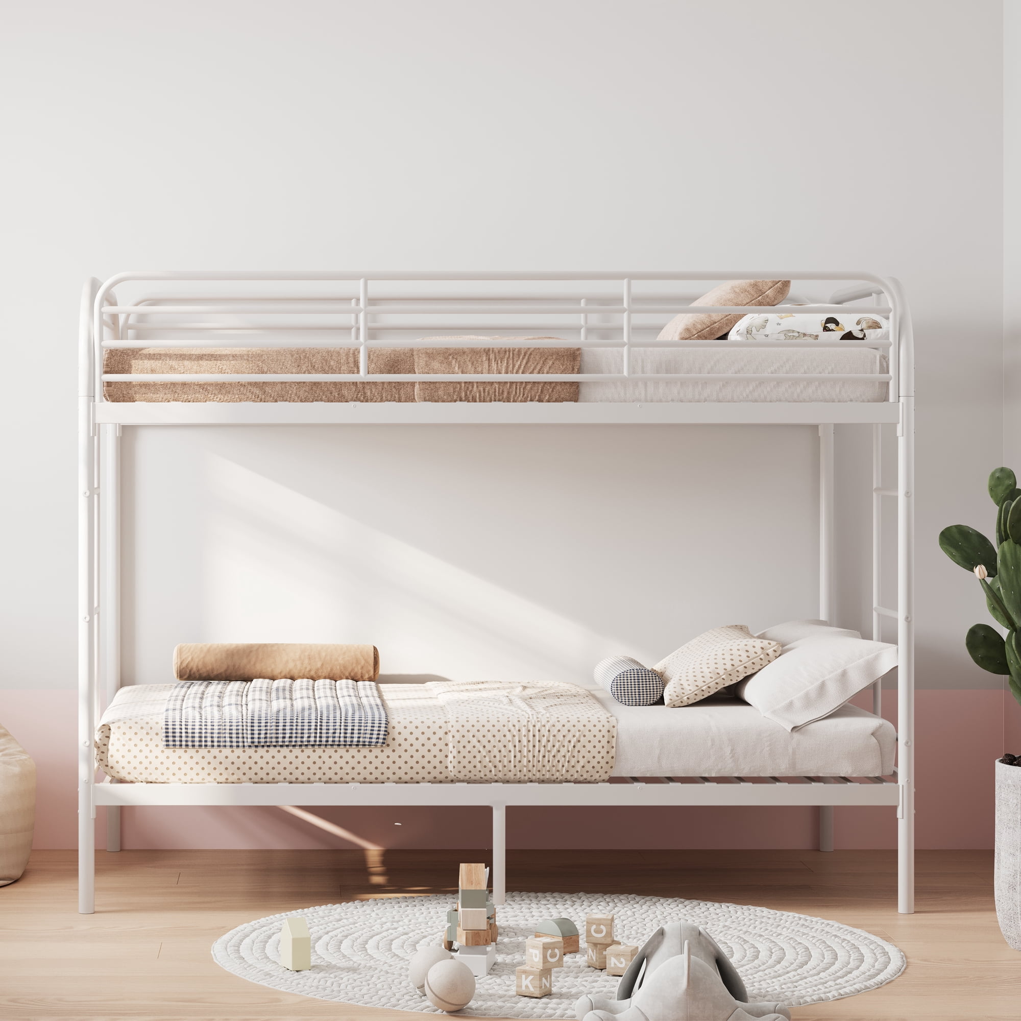 MAYEERTY Twin Over Twin Metal Bunk Bed, Low Profile Steel Bed Frame with Ladder for ids Teens Adults Bedroom Dorm