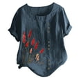 thumbnail image 4 of Scyoekwg T-Shirts Graphiques pour Femmes Tendance Grande Taille Col Rond Boutons Manches Retroussables Hauts Mode Imprimés Manches Courtes T-Shirts Confortables Décontractés Blouses Légères d'Été (Marine,TTTG), 4 of 4