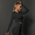 thumbnail image 2 of Tiweut Women's Yoga Exercise Sport Crop Tops Long Sleeve Thumb Holes Slim Fit Solid Running Gym Tee Shirts,Black, 2 of 8