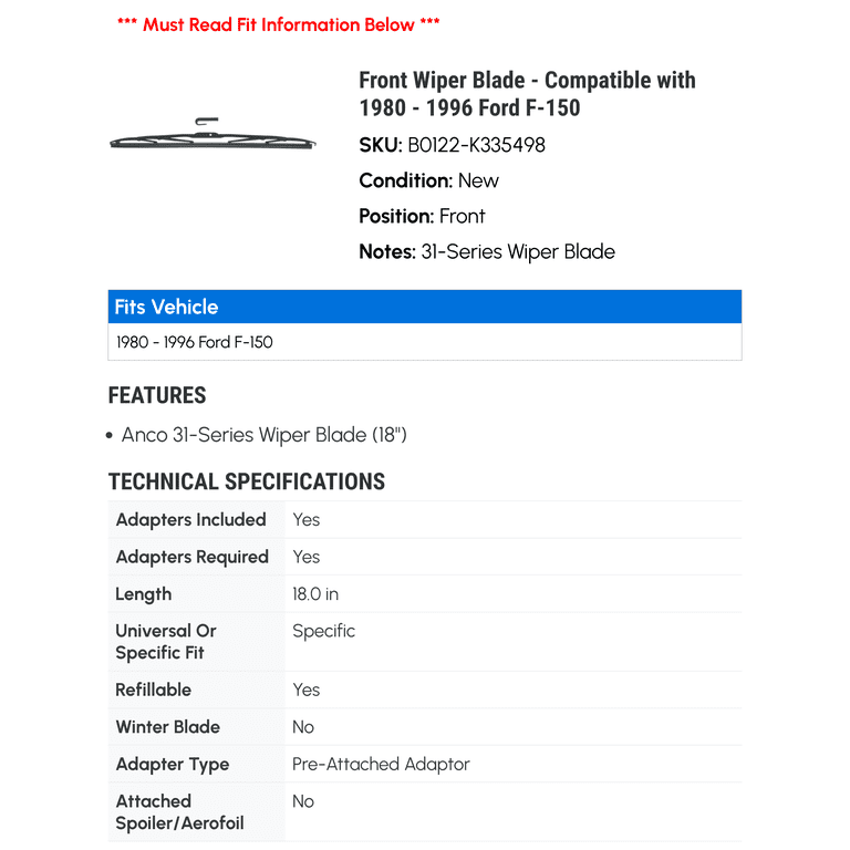 Aazon.co: Replaceent Front Windshield Wiper Blade Set of 2 echanics Choice for 1974-1979 G