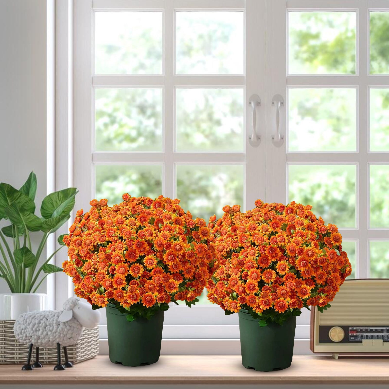 10 Bouquet Artificial Topiary for Outdoors- Potted Plant Fake Geraniums Bush-UV Resistant Artificial Outdoor Plant for Front Porch, Garden, Yard, Patio Decor, 11.81 Inch, Orange