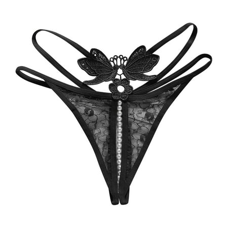 Yuhangmm Women s Panties Womens T Pants Panties Embroidery Lace Sexy Transparent Low Waist Hot Massage Pearl Open Crotch Thong after Birth Belly