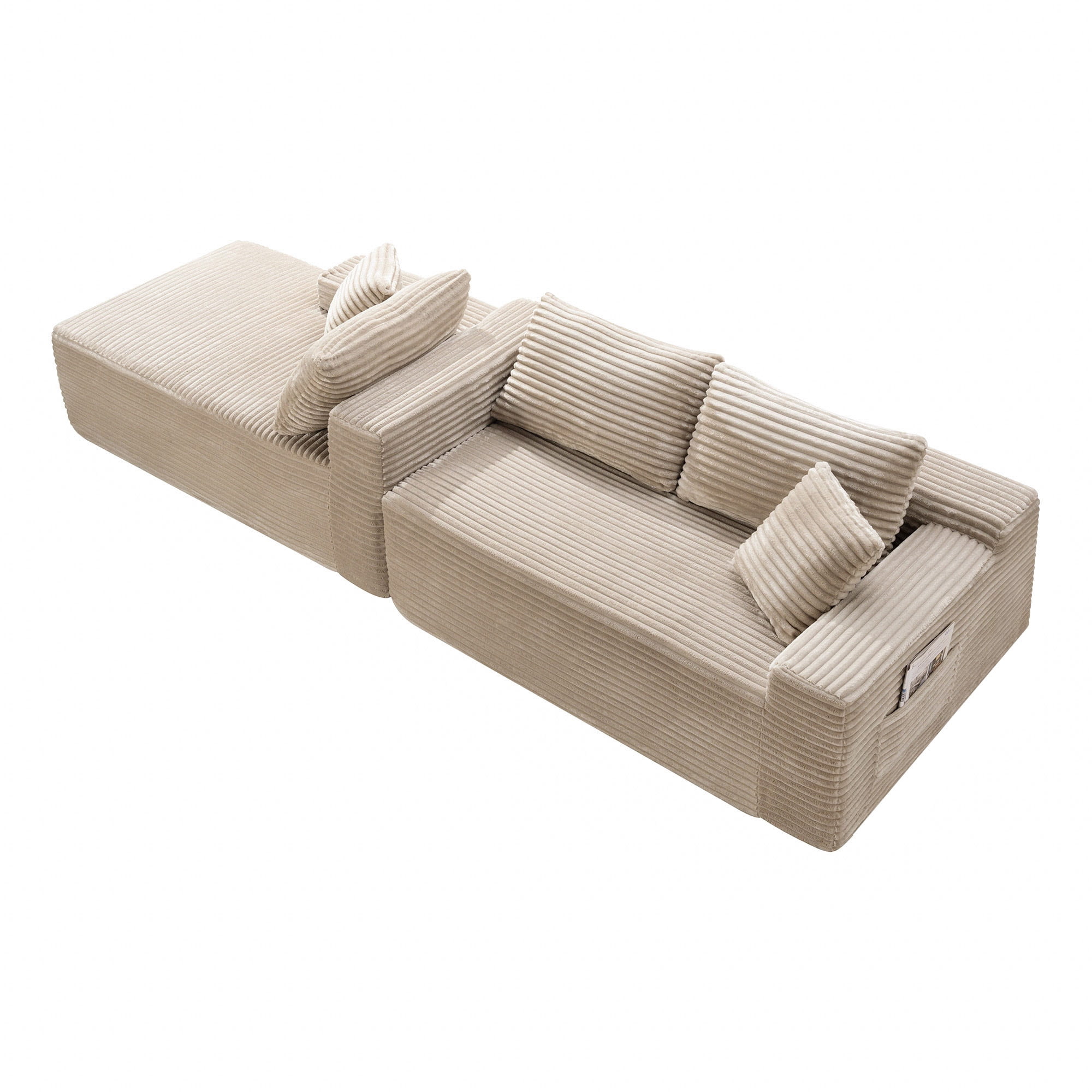 MOONMISS L-Shaped Cloud Sectional Couch with Chaise,Modern Corduroy Upholstered Modular Boneless Sofa,No Assembly for Living Room Apartment(Camel,Left)