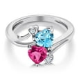 thumbnail image 3 of Gem Stone King 925 Sterling Silver Swiss Blue Topaz Pink Created Sapphire Ring for Women (1.78 Cttw, Heart Shape 6MM, Gemstone November Birthstone, Size 9), 3 of 6