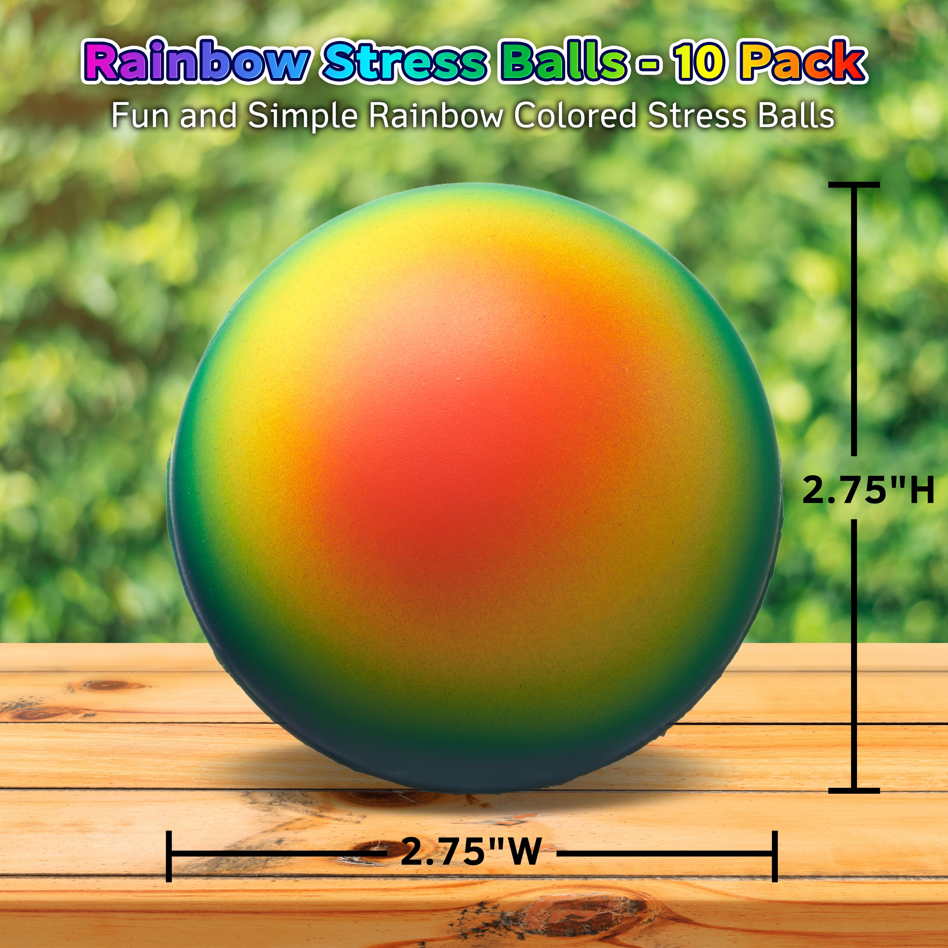 10 Rainbow Stress Balls Pack - Round, Stress Reliever, Hand Therapy, Lightweight - Rainbow