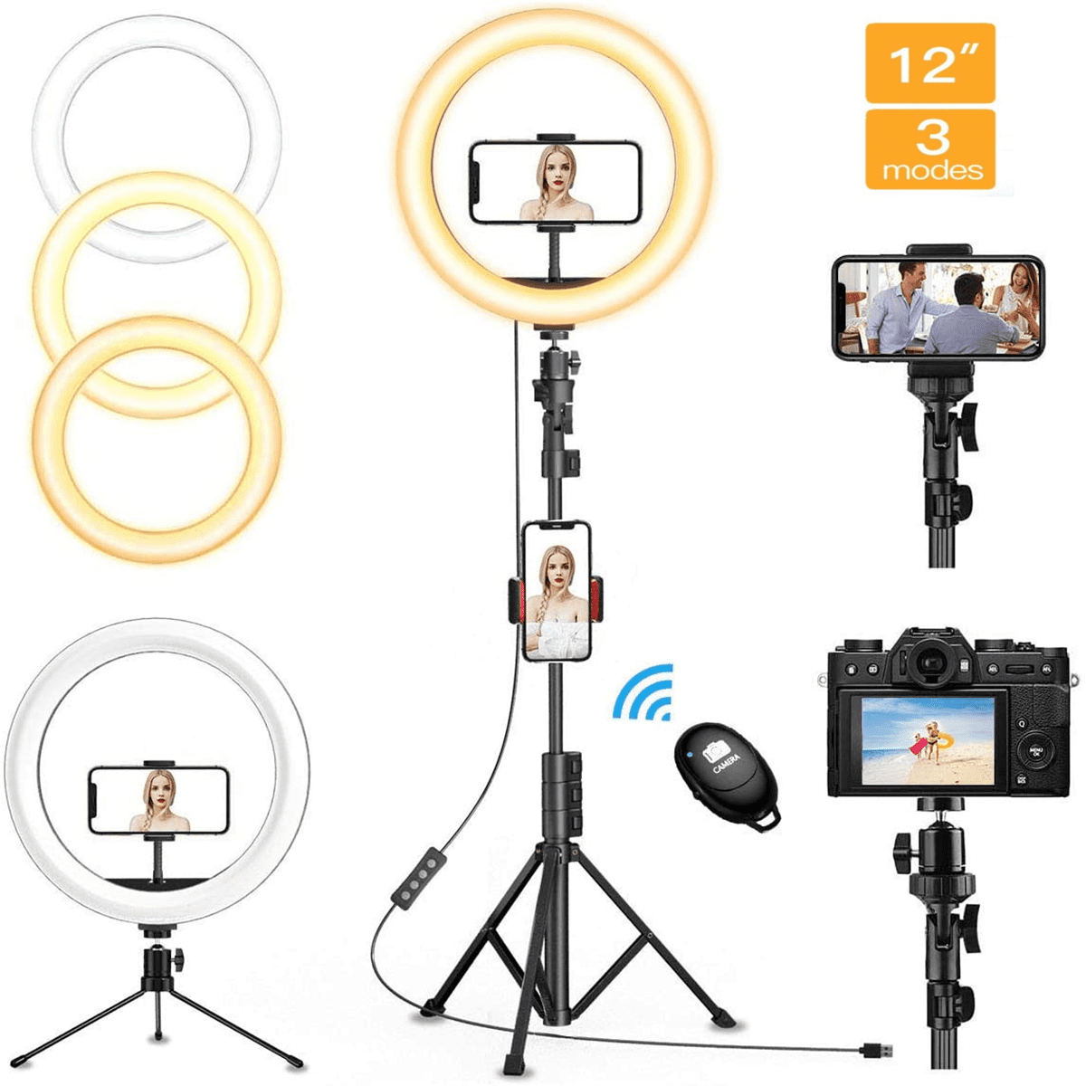 LED Selfie Ring Light with Bluetooth Remote Extendable Cell Phone Holder for YouTube TikTok Video Makeup Live Stream Compatible with All Phones andobil 10 Ring Light with 63 Tripod Stand 