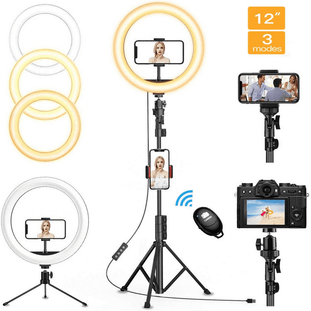 10.2 LED Selfie Ring Light with Tripod Stand & Phone Holder, 3 Light Modes  and 10 Brightness levels, for Live Stream/Makeup/YouTube Video/TikTok,  Compatible for iOS/Android (Bluetooth Remote included) - Walmart.com